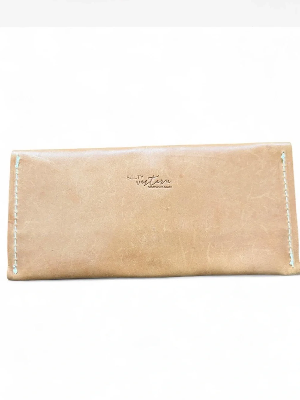 Salty Western Handmade in Hawaii Tan Leather Long Snap Wallet / Envelope Clutch